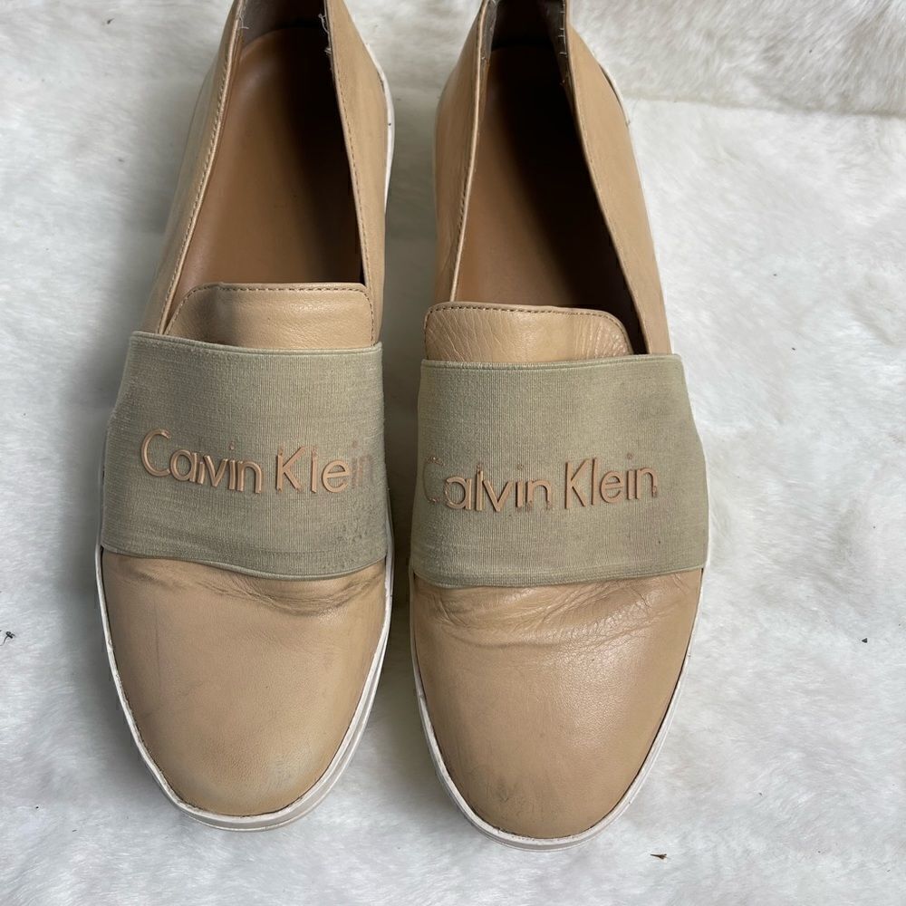 Calvin Klein Jacinta leather sand storm color platform slip on sneakers SZ9.5